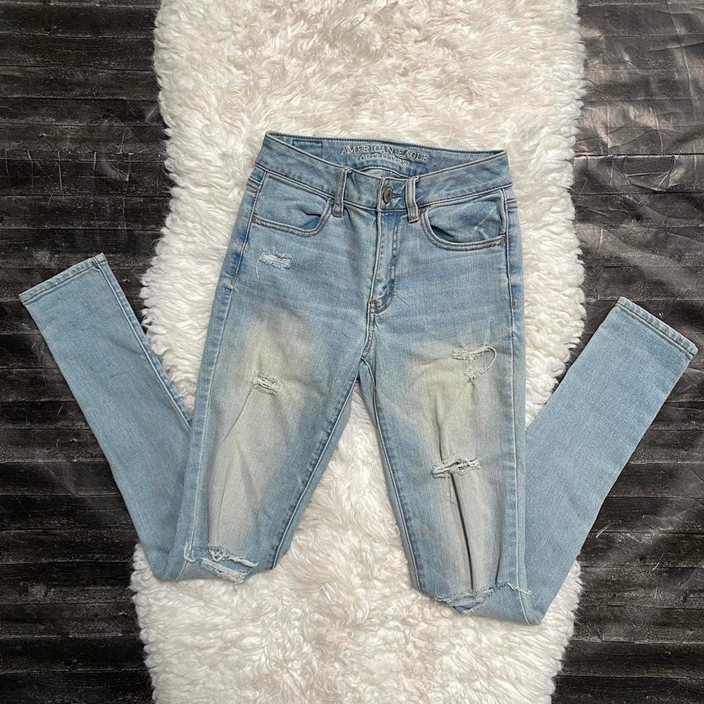 AMERICAN EAGLE LIGHT WASH HI RISE DENIM JEGGING EVERYDAY BASIC GRUNGE